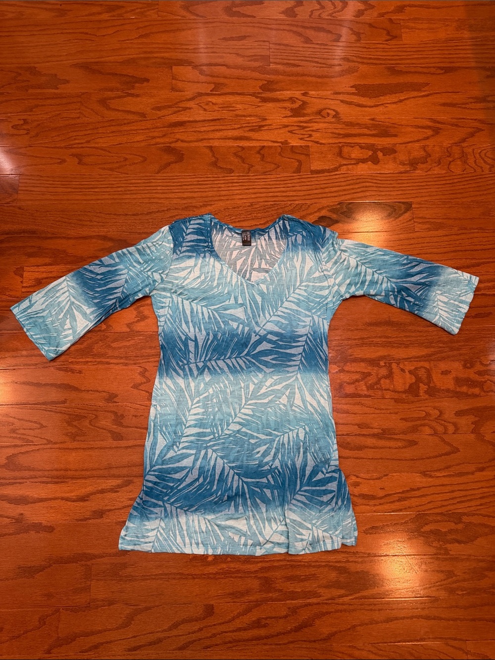 Ana Blue Leaf-Print V-Neck  Swim Coverup